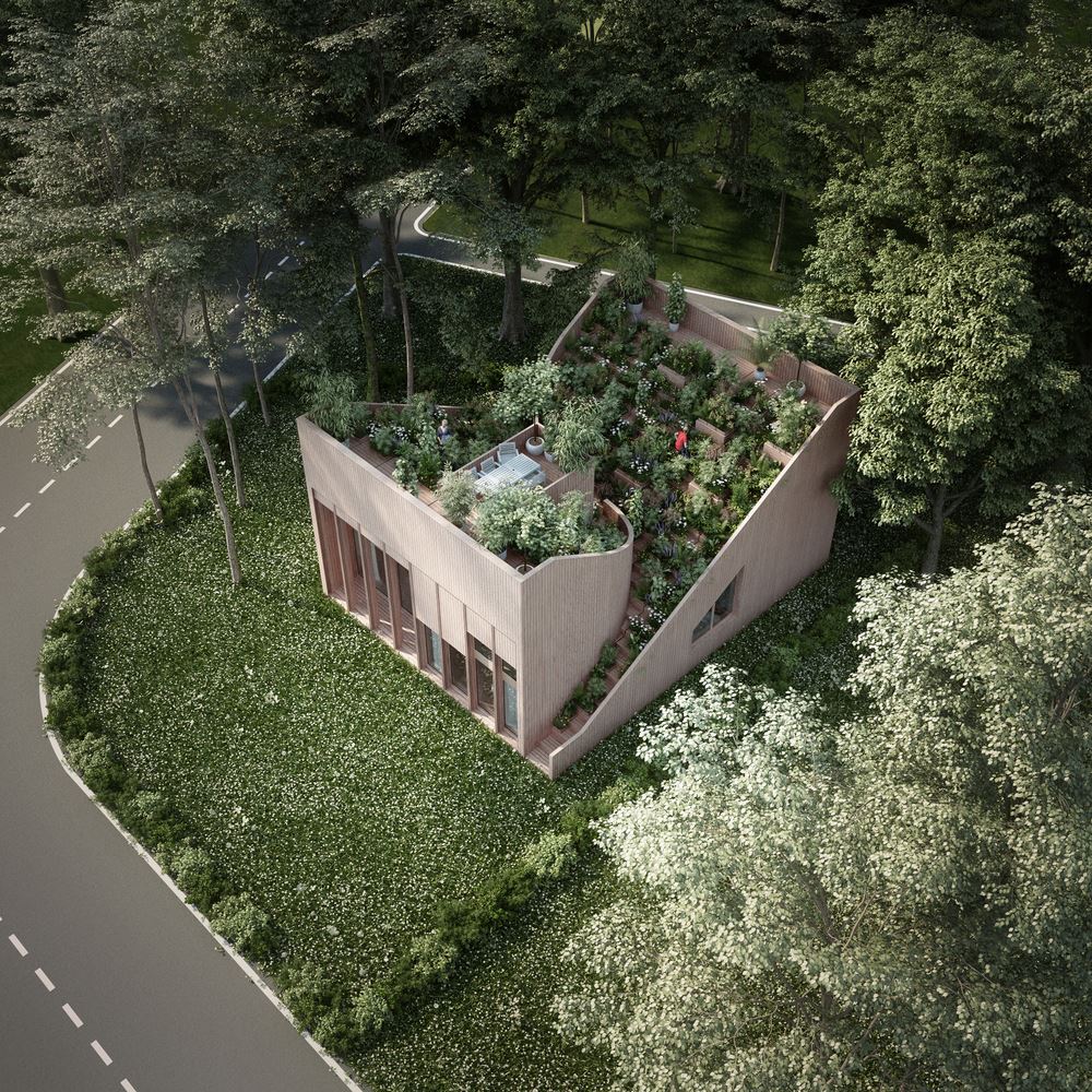 Ngôi nhà âm dương: “Trộn” vườn lên mái - Penda's Yin & Yang House