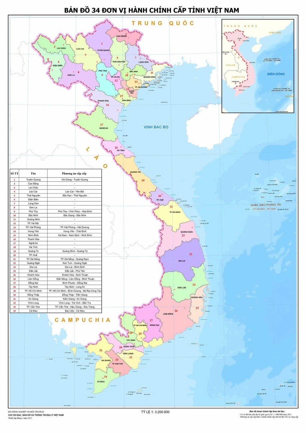 Bản đồ 34 đơn vị hành chính cấp tỉnh Việt Nam 2025