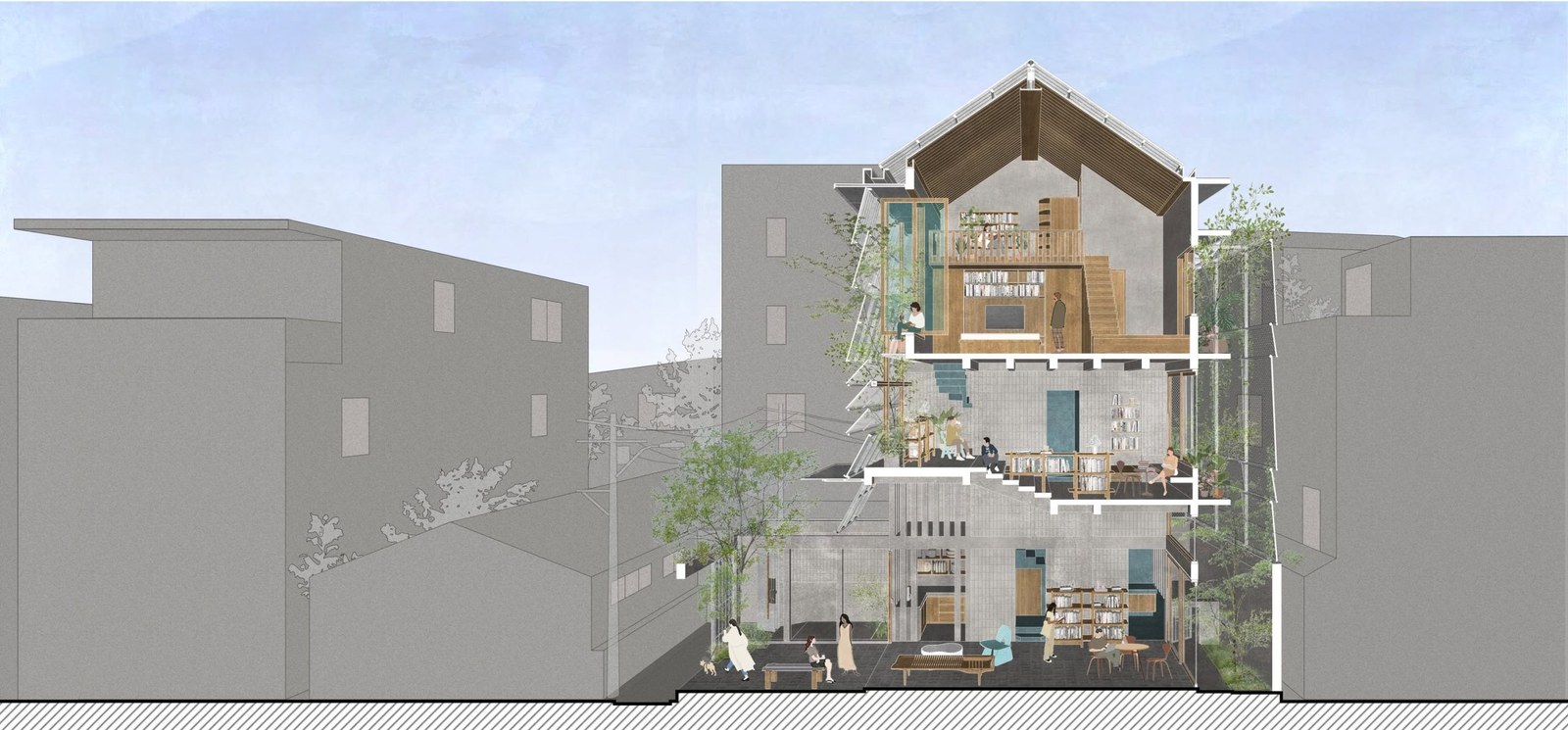 Lá-Sách House — nhà ống ba tầng có thư viện mở, TP.HCM