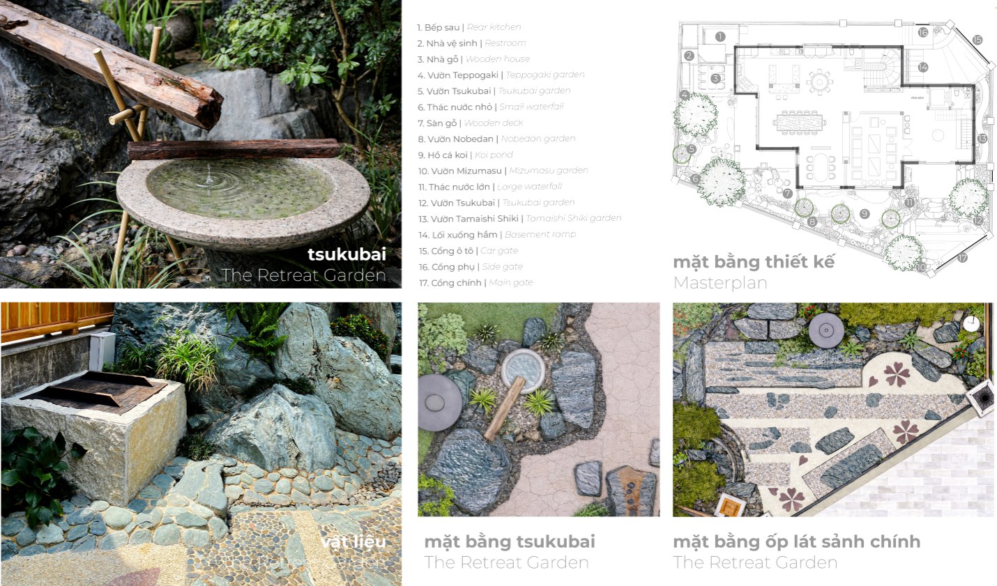 Tsukubai và mặt bằng thiết kế vườn Nhật The Retreat Garden