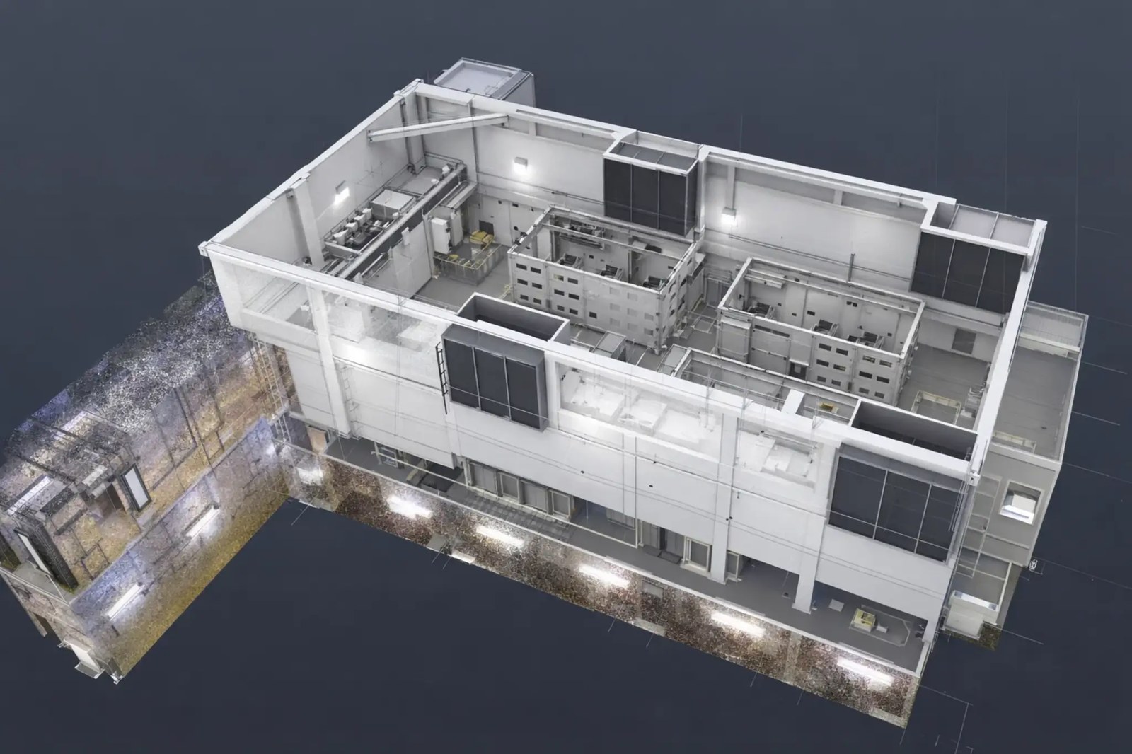 Mô hình 3D cắt mở một tầng kỹ thuật với thiết bị
