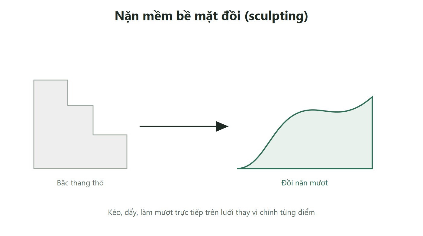 Sơ đồ bậc thang thô được nặn thành đồi mượt