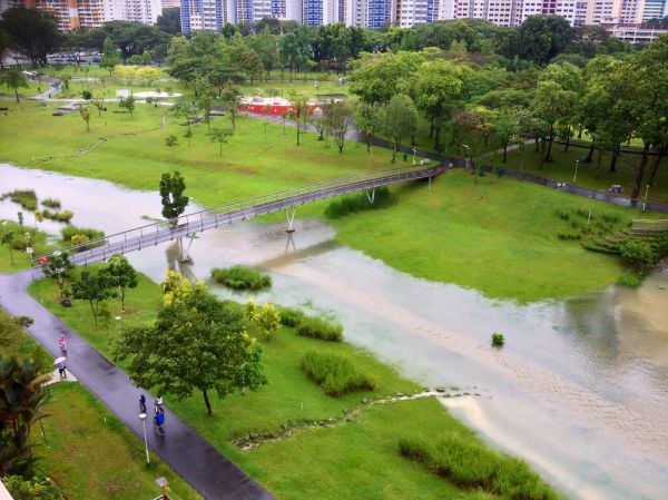 Bishan–Ang Mo Kio Park, Singapore — Nhìn từ trên xuống dòng sông uốn khúc giữa
