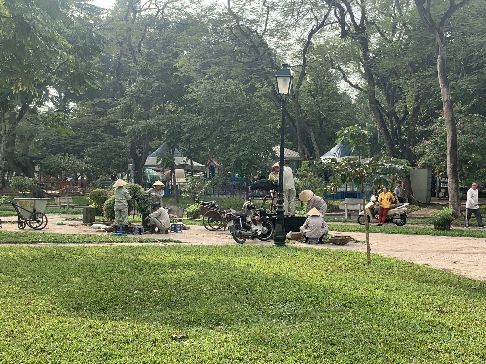 Làm kiến trúc sư cảnh quan ở Việt Nam — công nhân chăm sóc bồn cây công viên Thống Nhất