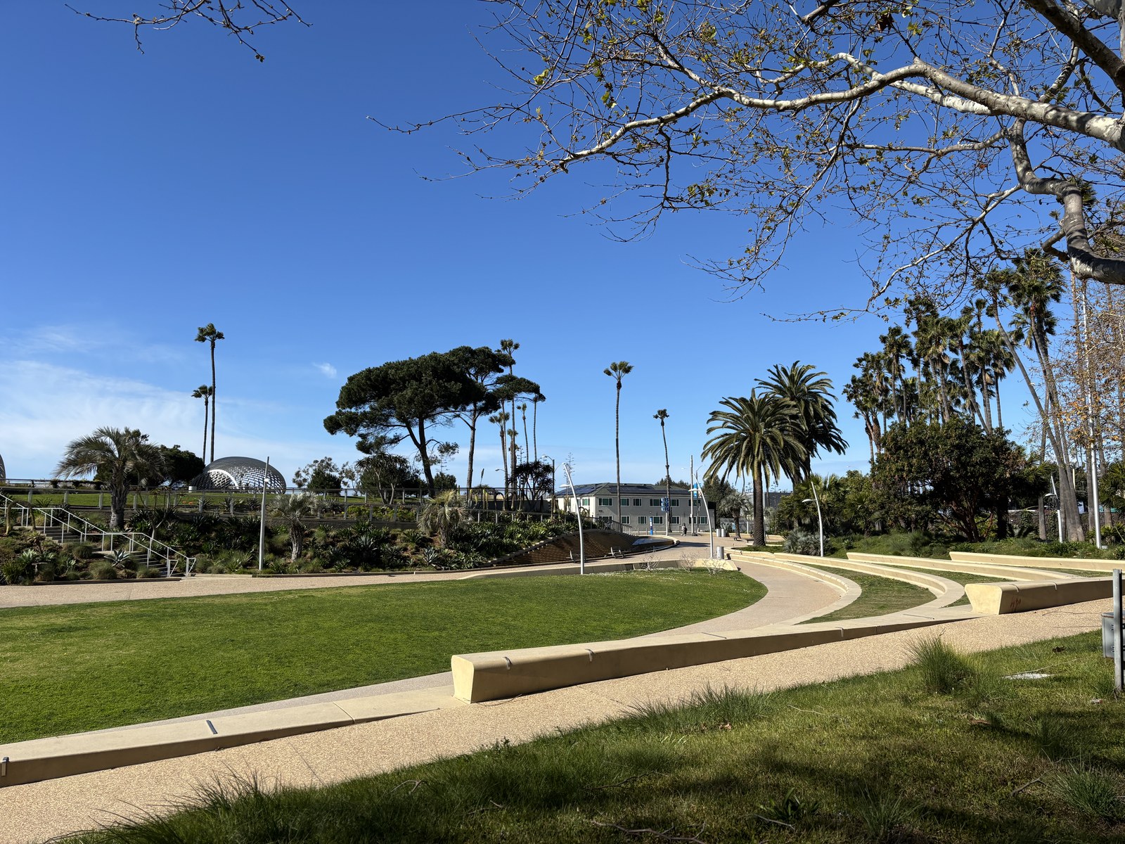 Toàn cảnh Tongva Park nhìn các gò đất landform uốn lượn